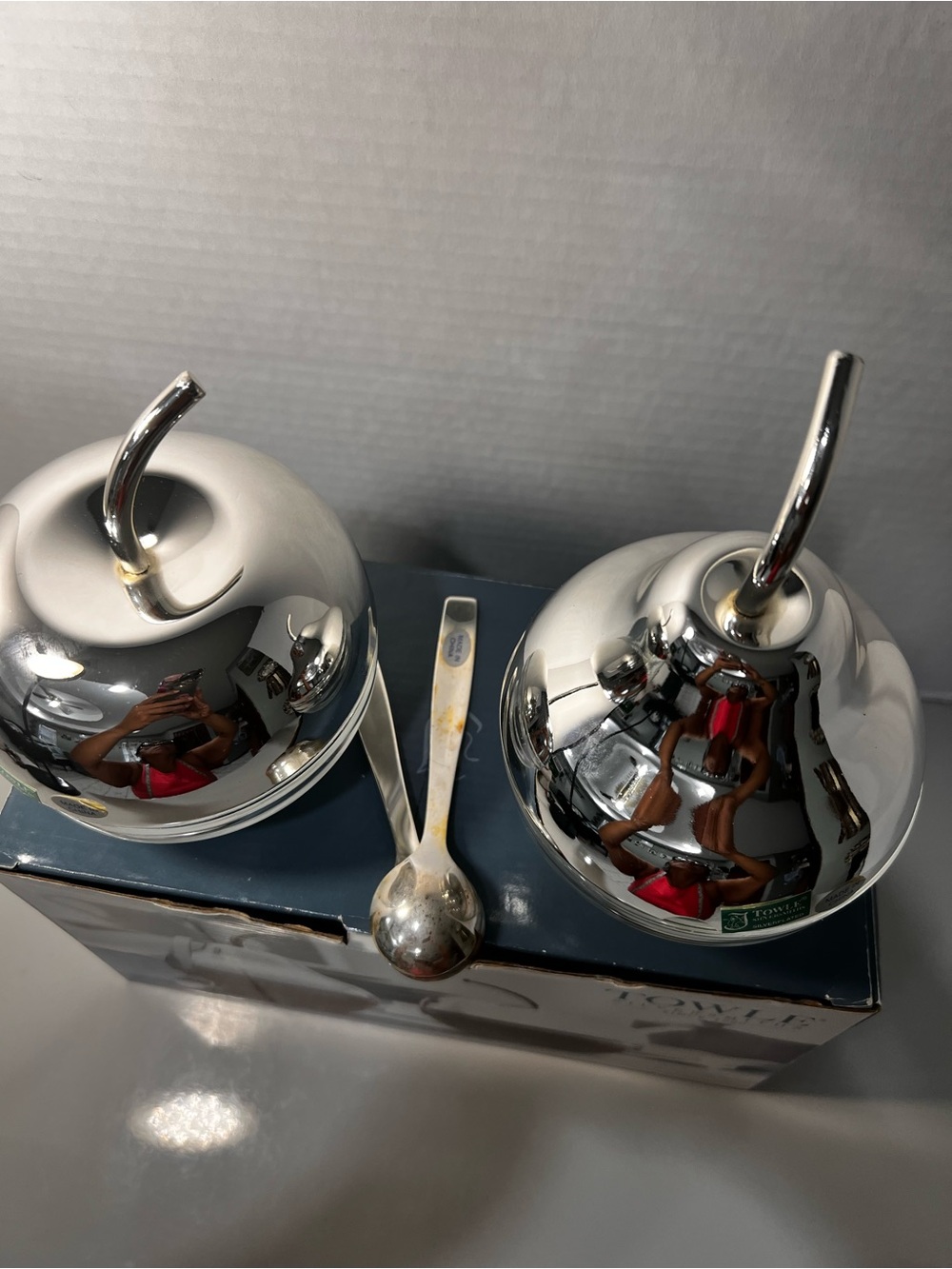 Towle Silverplate Apple & Pear Jam Jar Set - Silver & Clear - Picture 8 of 13